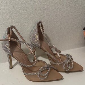 Gianni Bini Tan Heels with Rhinestone Embellishments